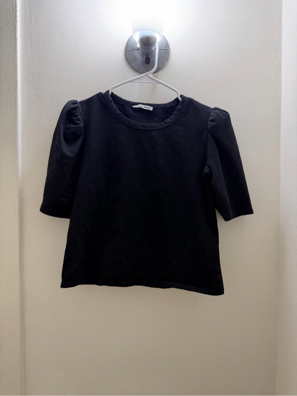 Reformation Black Puff Sleeve Crewneck Top